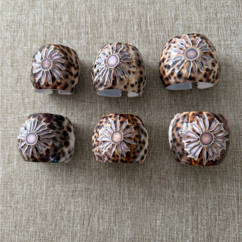 Napkin Rings Hand Made from Tiger Cowrie Shell from the Philippines.
